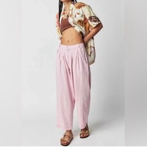 NWOT Free People Lotta Love Linen Trousers bleached mauve light pink